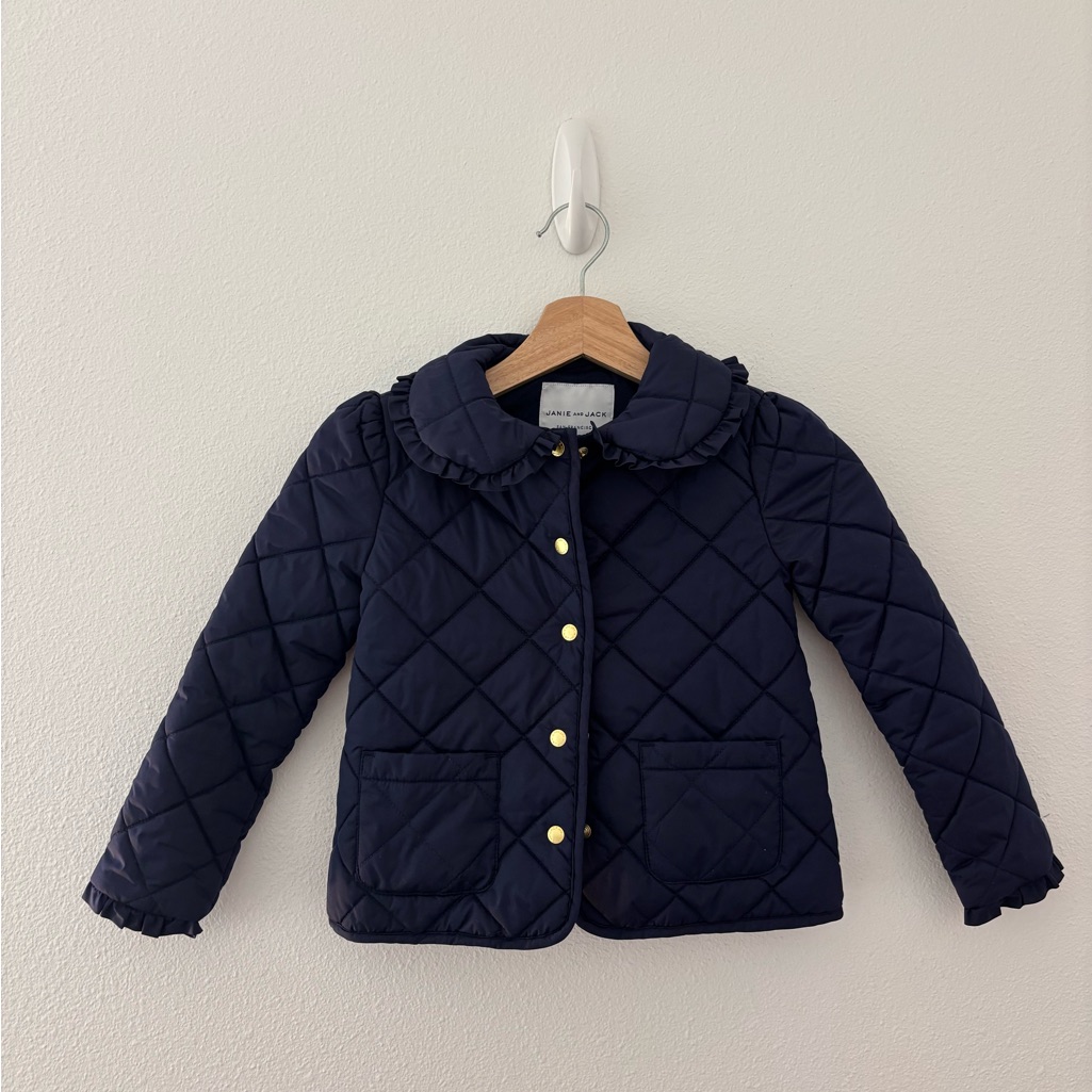 Janie And Jack Quilted Ruffle Collar Jacket In The Color Merchant Marine Janie And Jack Quilted Ruffle Collar Jacket In The Color Merchant Marine